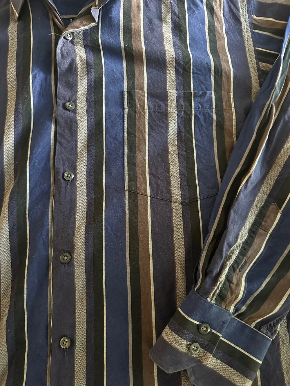 MBX - Men's Striped Button-Up Shirt - Blue and Brown - L